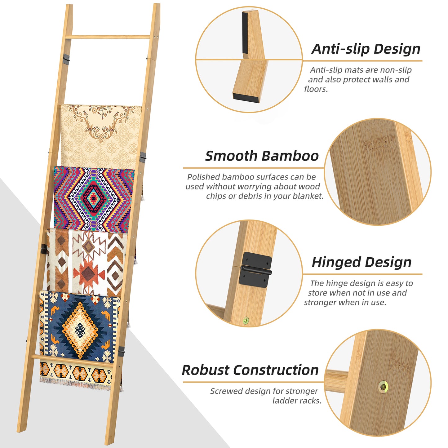 6-Tier Wall Leaning Blanket Ladder Shelf (Natural)