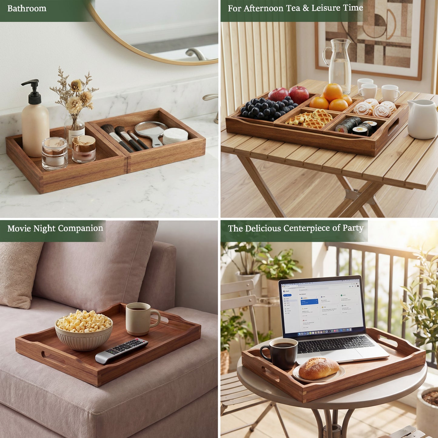 Serving Tray with 5 Removable Snack Boxes,Acacia Wood Snack Tray for Parties and Entertaining, Movie Night, Coffee Table and Charcuterie Serving