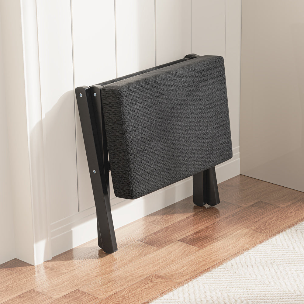 Folding Rectangle Standard Tufted Upholstered Ottoman Stool With Solid Wood Legs (Black)