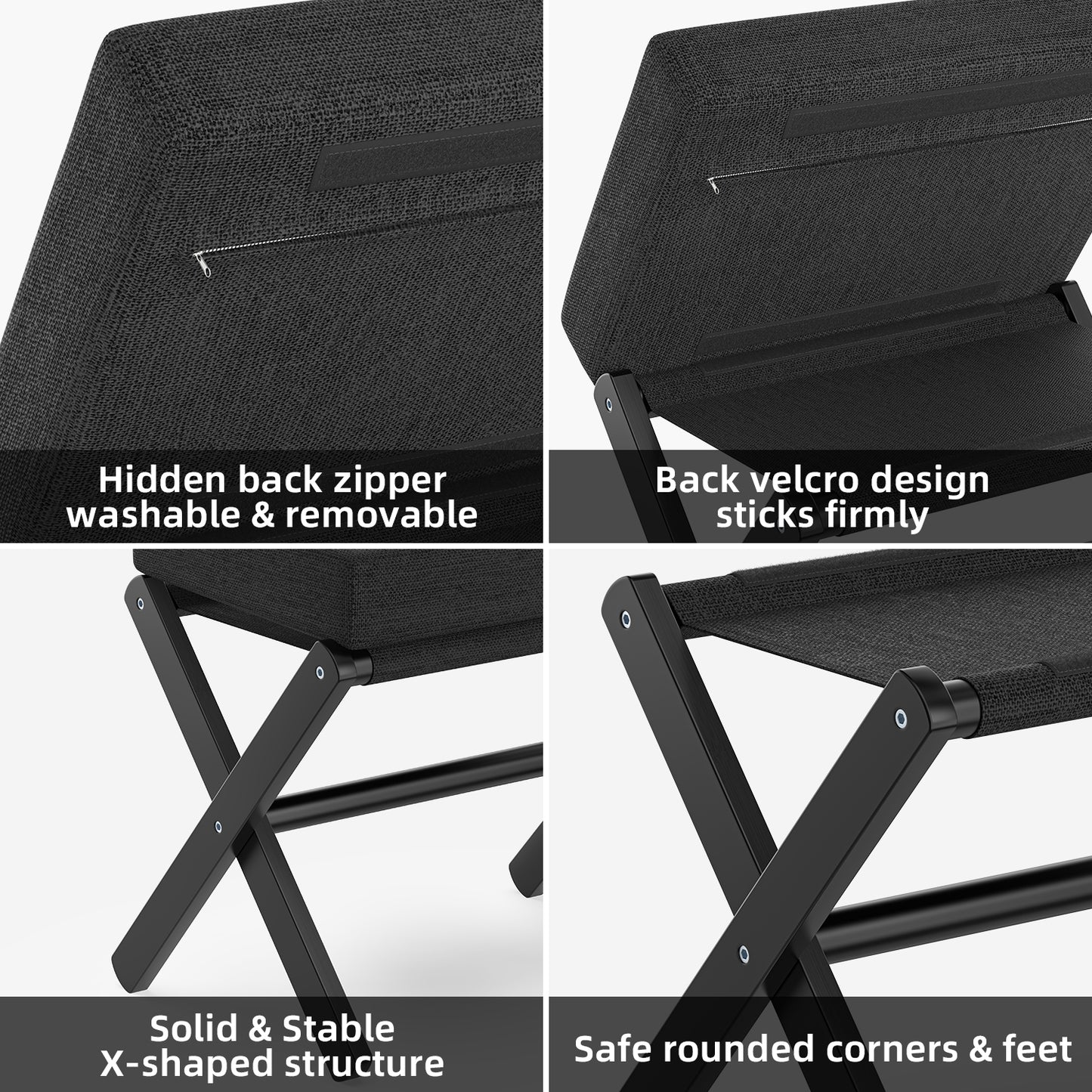 Folding Rectangle Standard Tufted Upholstered Ottoman Stool With Solid Wood Legs (Black)