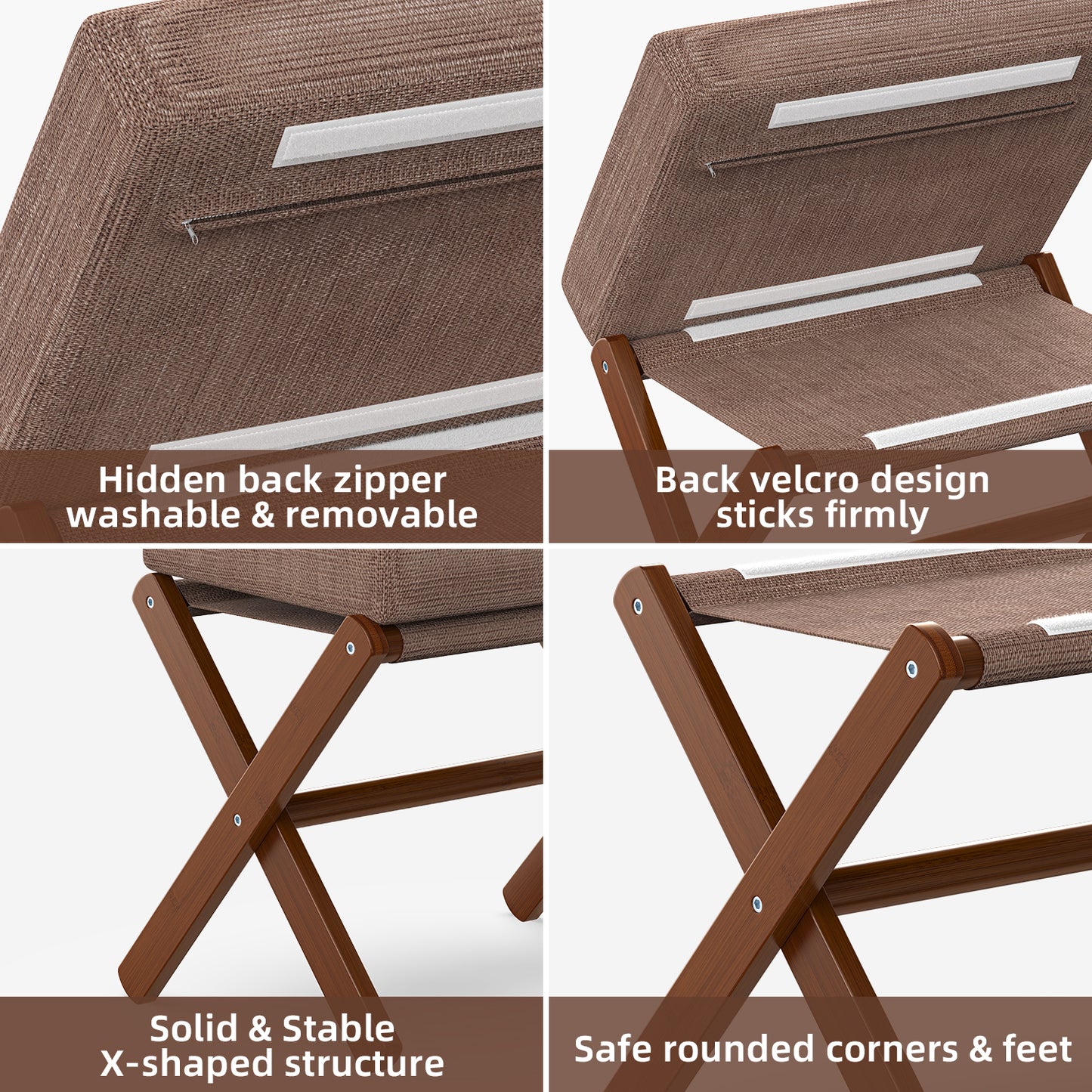 Folding Rectangle Standard Tufted Upholstered Ottoman Stool With Solid Wood Legs (Dark Brown)