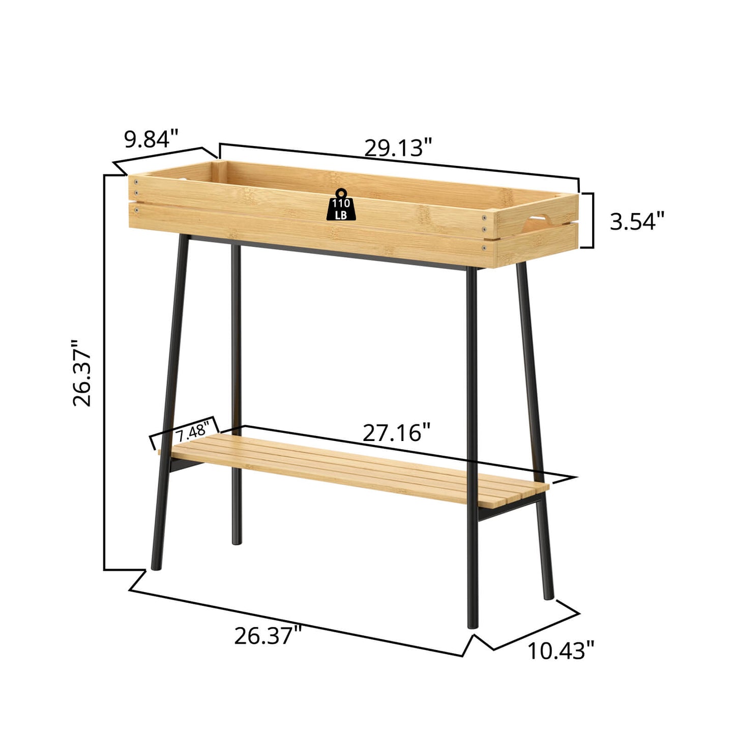 PLUSINTHEBOX 2-Tier Bamboo Plant Stand Table with Metal Legs