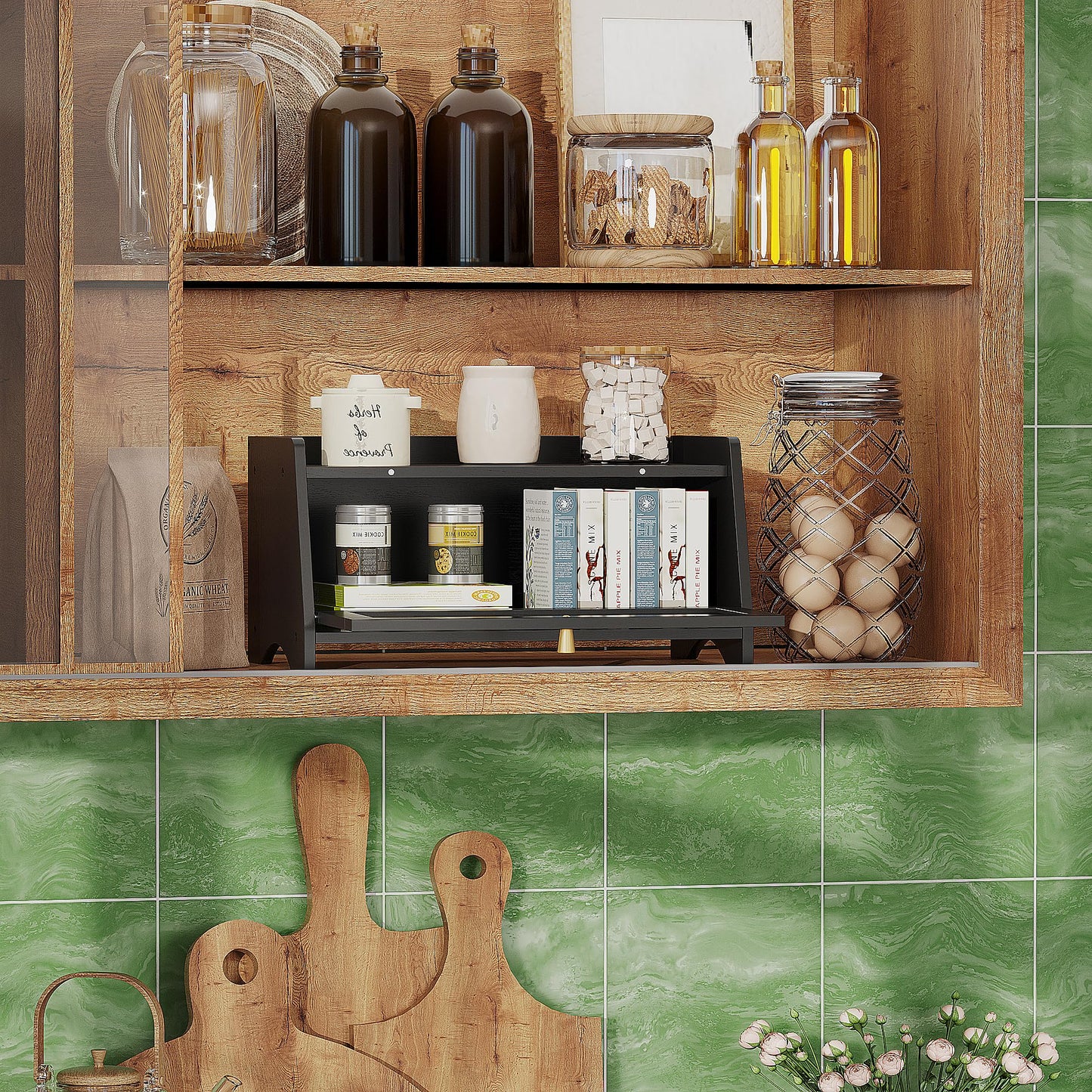 Bread Box for Kitchen Countertop, Bamboo Bread Box for Homemade Bread, Wooden Farmhouse Bread Storage Container, Small Breadbox Bread Bin Organizer for Counter Cabinet Pantry, Black