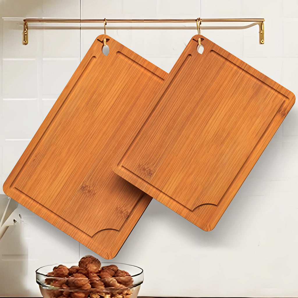 Cutting Boards for Kitchen,Bamboo Cutting Board Set of 2, Large and X-Large Carbonized Chopping Boards with Deep Juice Grooves and Handles for Meat, Bread, Dough Kneading and Cheese