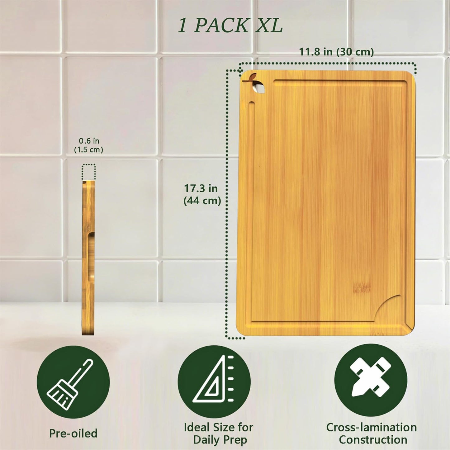 Cutting Board for Kitchen Meal Prep and Serving, Carbonized Bamboo Wood Butcher Block Chopping Board with Deep Juice Grooves and Side Handles for Meat, Bread, and Dough Kneading