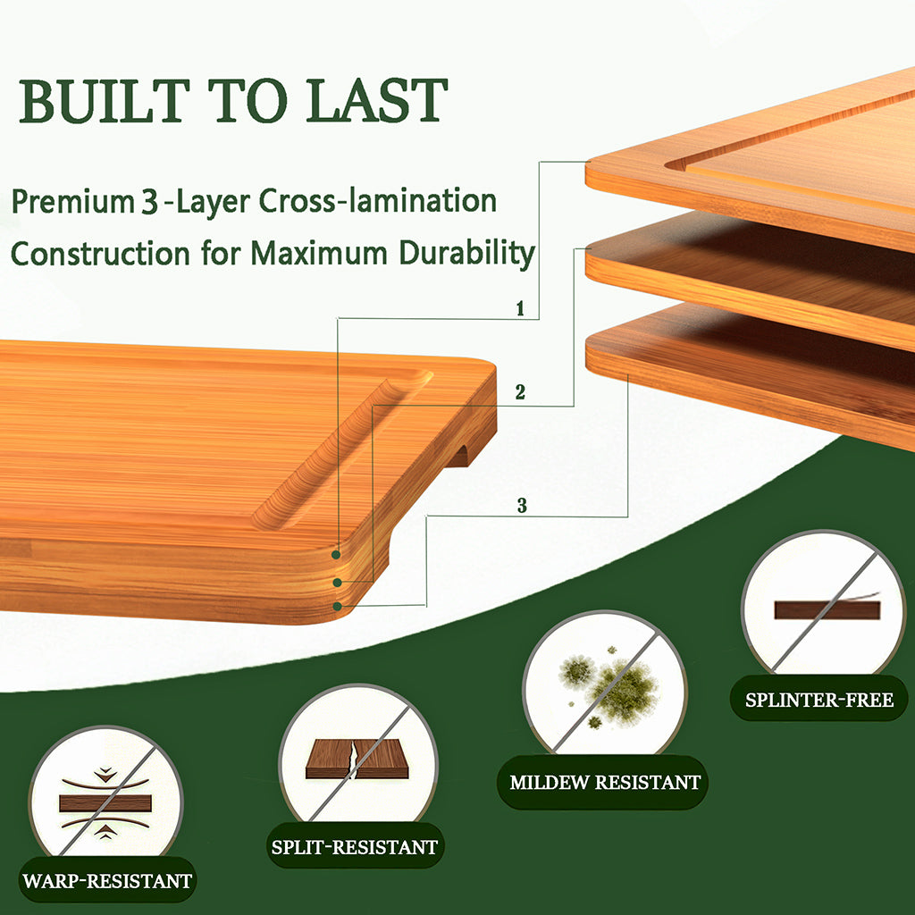 Cutting Boards for Kitchen,Bamboo Cutting Board Set of 2, Large and X-Large Carbonized Chopping Boards with Deep Juice Grooves and Handles for Meat, Bread, Dough Kneading and Cheese