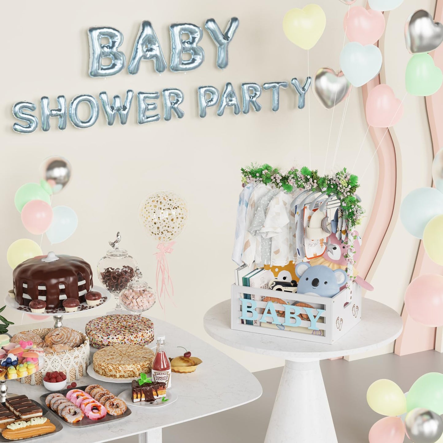Baby Shower Crate Closet, Baby Baskets with Hangers Handle, Baby Crate Box for Baby Shower, Welcome Gift Basket for Newborn Baby, Pregnancy Gift for New Parents (White, Small Size)