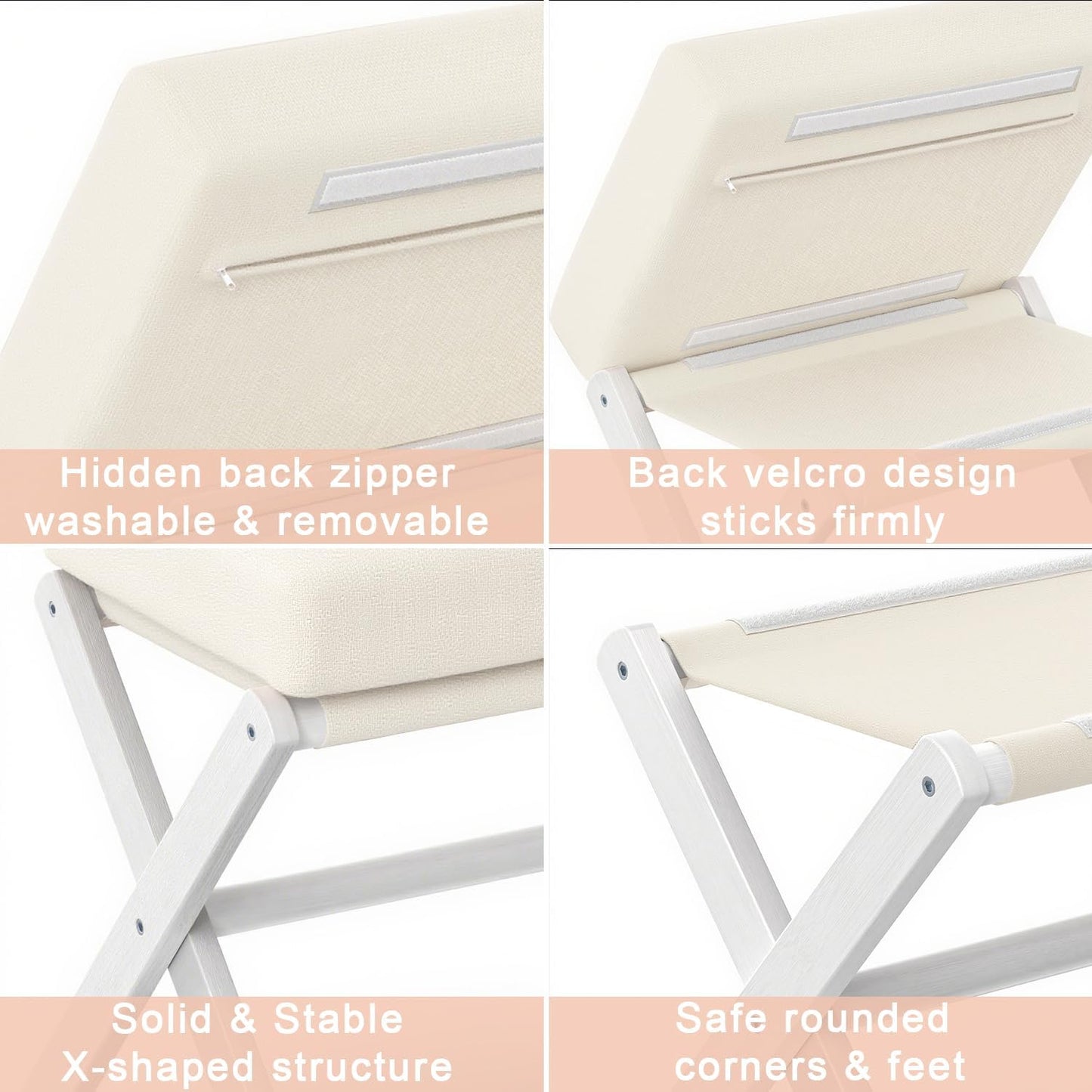 Foldable Foot Stool Ottoman, Modern Foot Rest with Bamboo X Legs & Thick Foam Cushion, Folding Foot Stools Small Padded for Bedroom Living Room, Footstool for Chair Couch (White - White)