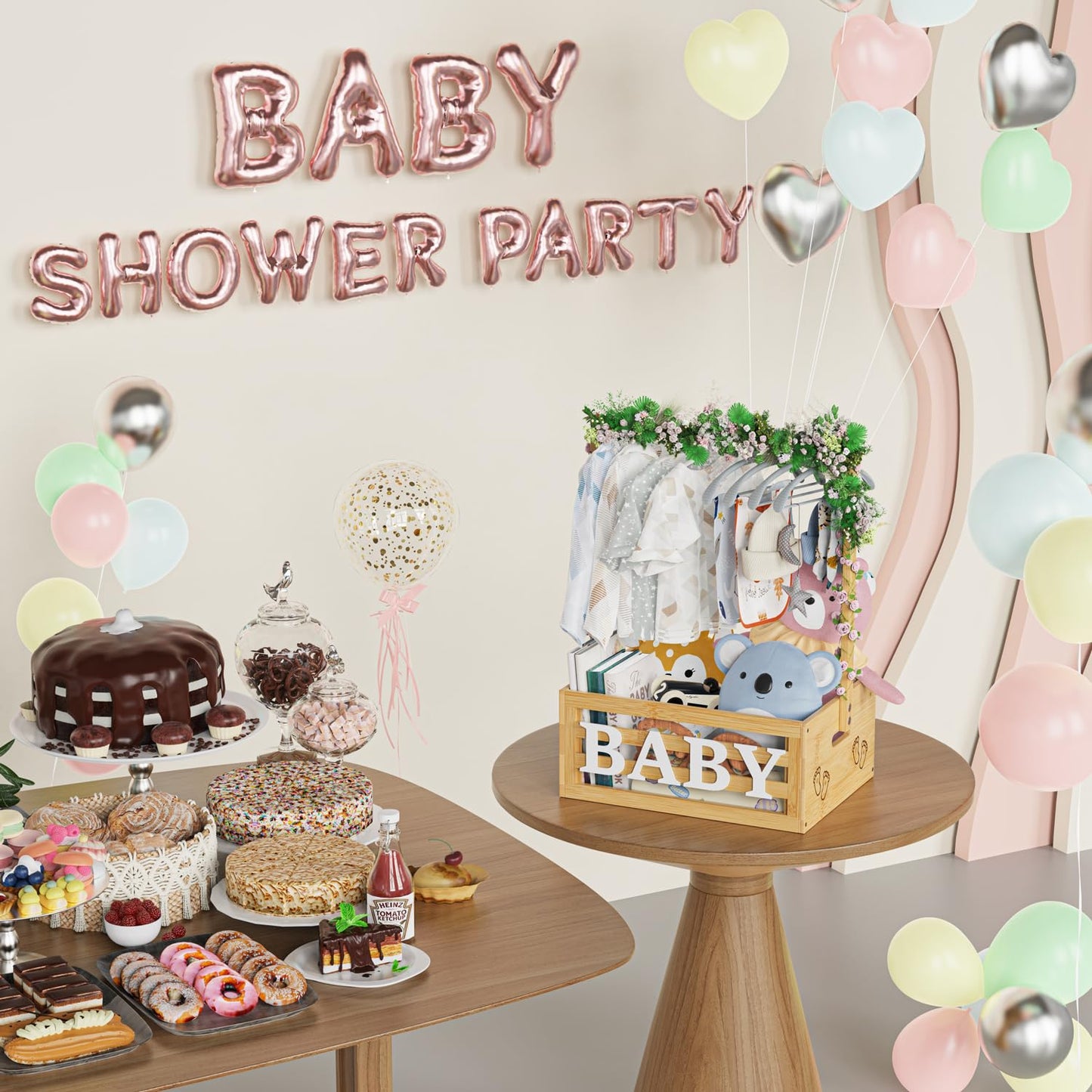 Baby Shower Crate Closet, Baby Baskets with Hangers Handle, Baby Crate Box for Baby Shower, Welcome Gift Basket for Newborn Baby, Pregnancy Gift for New Parents (Natural, Small Size)