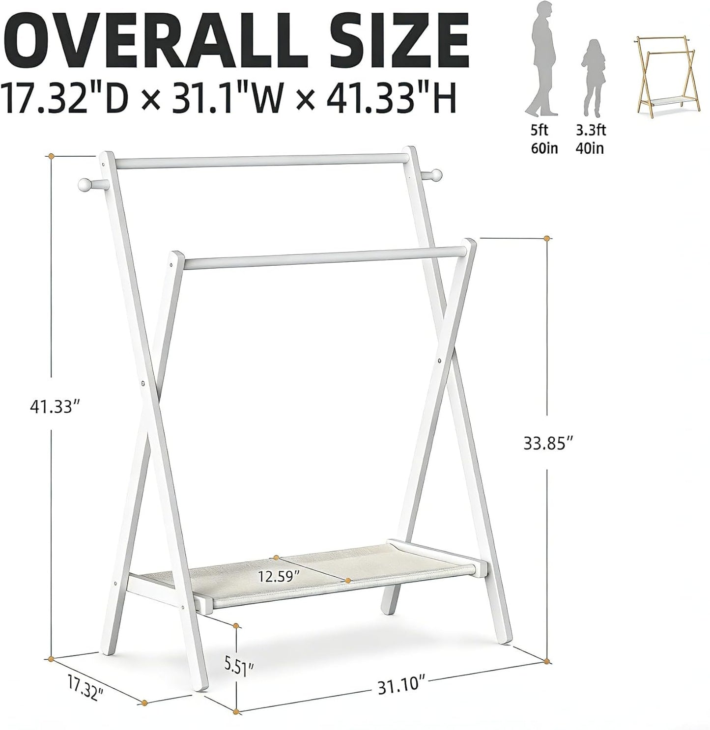 Kids Clothing Rack, Small Clothes Rack for Toddler Pets, Kids Dress Up Rack with Storage Shelf & Double Rods, Foldable Kids Clothes Rack for Nursery Child's Room (Regular Size - White)