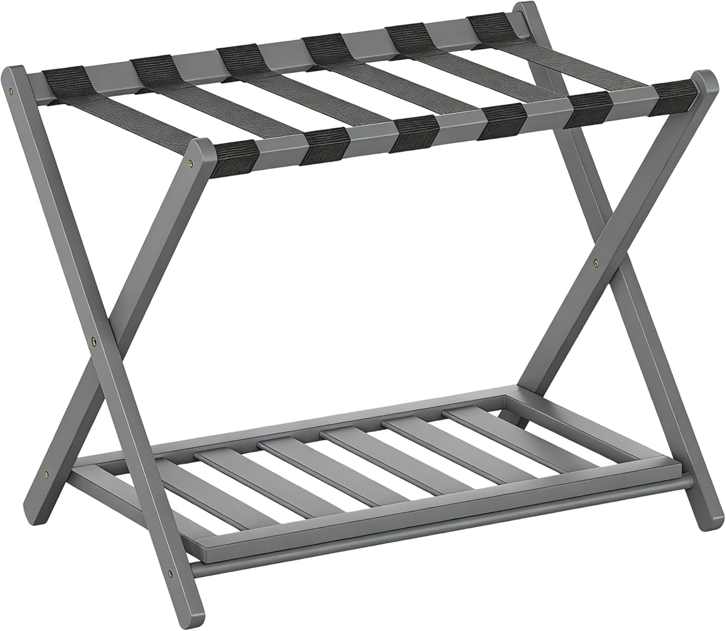 Bamboo Luggage Rack for Guest Room, Wide Suitcase Stand with Storage Shelf, Folding Luggage Stand Holder for Bedroom Hotel, 26.77" Thickened Luggage Rack for Suitcases, Grey