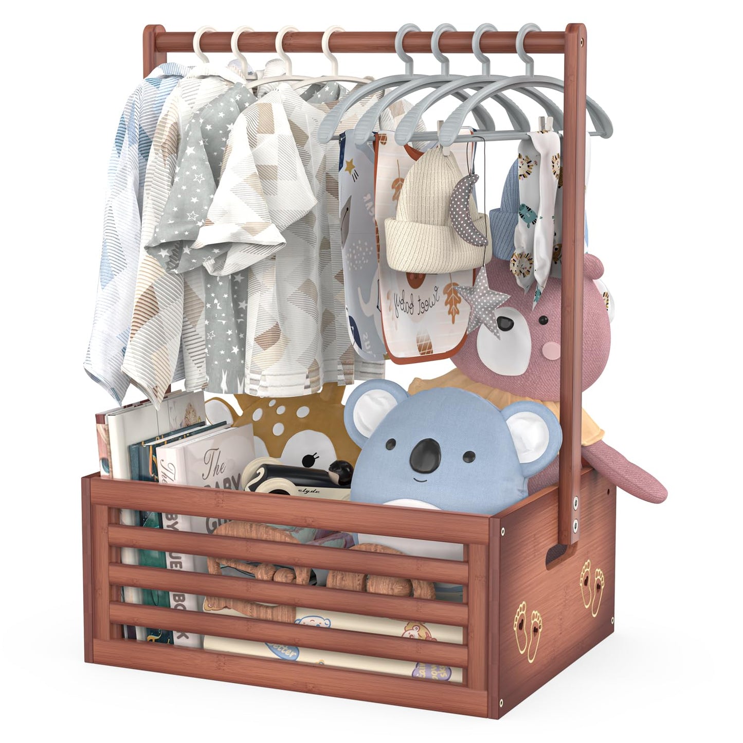 Baby Shower Crate Closet, Baby Baskets with Hangers Handle, Baby Crate Box for Baby Shower, Welcome Gift Basket for Newborn Baby, Pregnancy Gift for New Parents (Natural, Large Size)