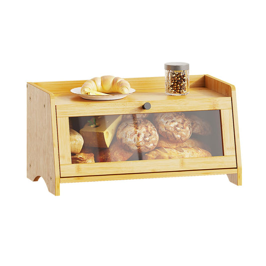Bread Box for Kitchen Countertop, Bamboo Bread Box for Homemade Bread, Wooden Farmhouse Bread Storage Container, Small Breadbox Bread Bin Organizer for Counter Cabinet Pantry, Natural