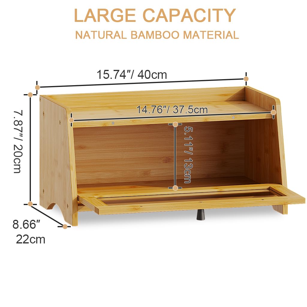 Bread Box for Kitchen Countertop, Bamboo Bread Box for Homemade Bread, Wooden Farmhouse Bread Storage Container, Small Breadbox Bread Bin Organizer for Counter Cabinet Pantry, Natural