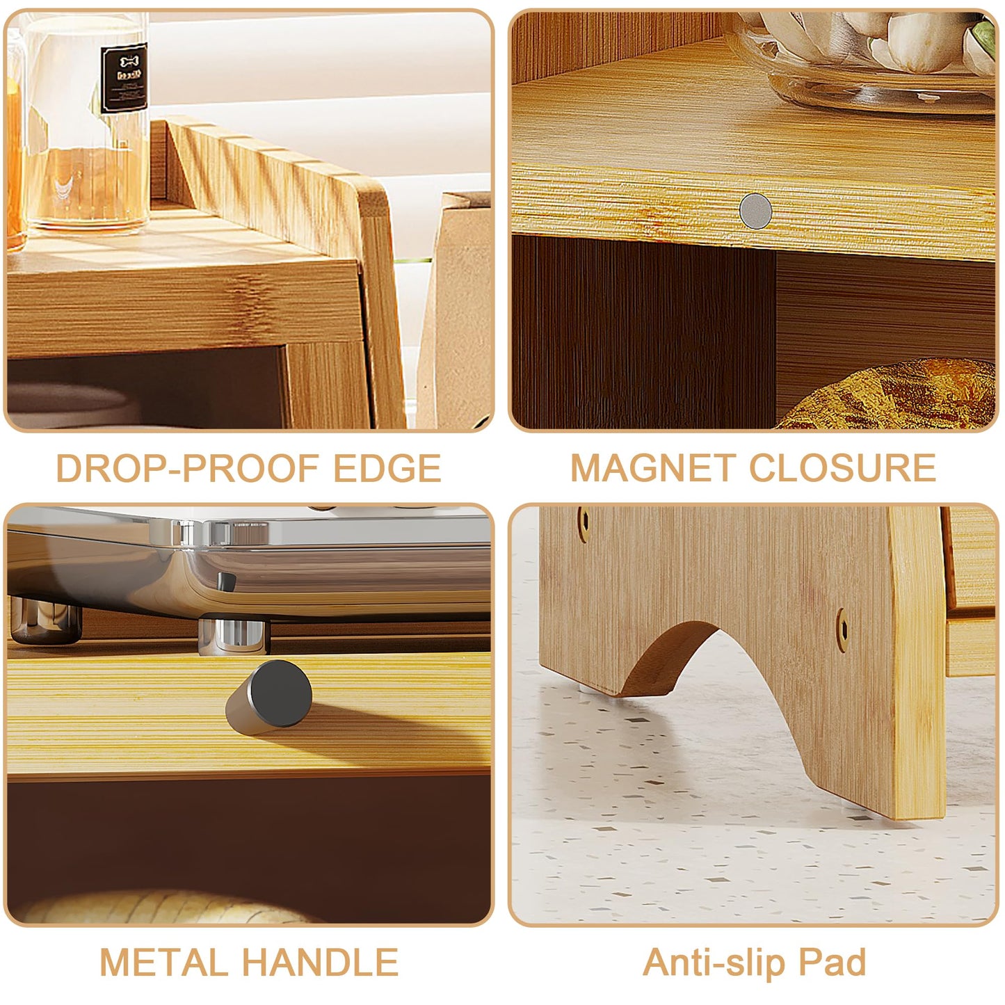Bread Box for Kitchen Countertop, Bamboo Bread Box for Homemade Bread, Wooden Farmhouse Bread Storage Container, Small Breadbox Bread Bin Organizer for Counter Cabinet Pantry, Natural